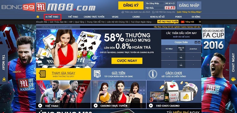 Hoàn trả mỗi ngày lên đến 0.8% tại Casino trực tuyến và Casino slots M88